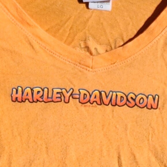 HARLEY DAVIDSON New York t-Shirt Women's Size Large Orange V Neck - Picture 6 of 6